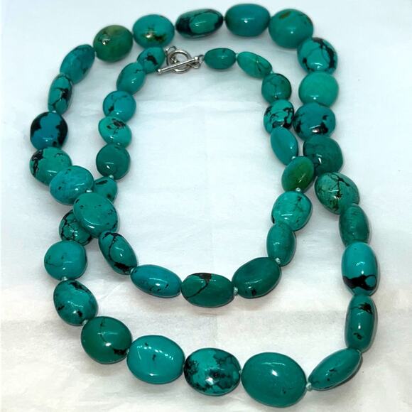 LUC Lucas Lameth 925 Turquoise Stone Knotted Single Strand Necklace 36" - Picture 2 of 5